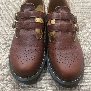 Dr. Martens Brown Leather Double Buckle  Mary Jane Shoes